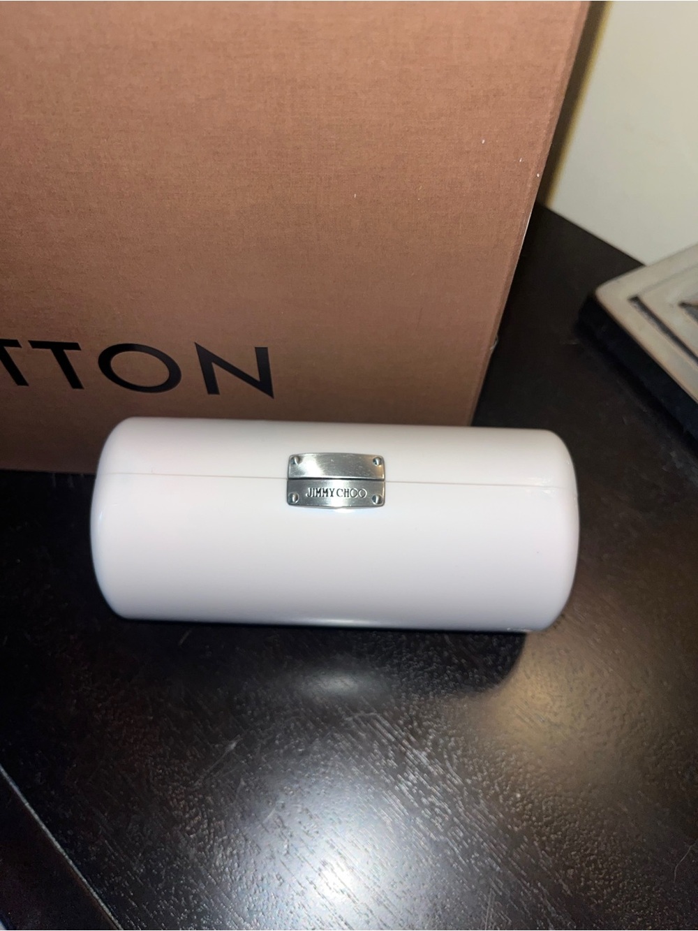 Jimmy Choo White Gloss Sunglasses Case with Silver Plaque